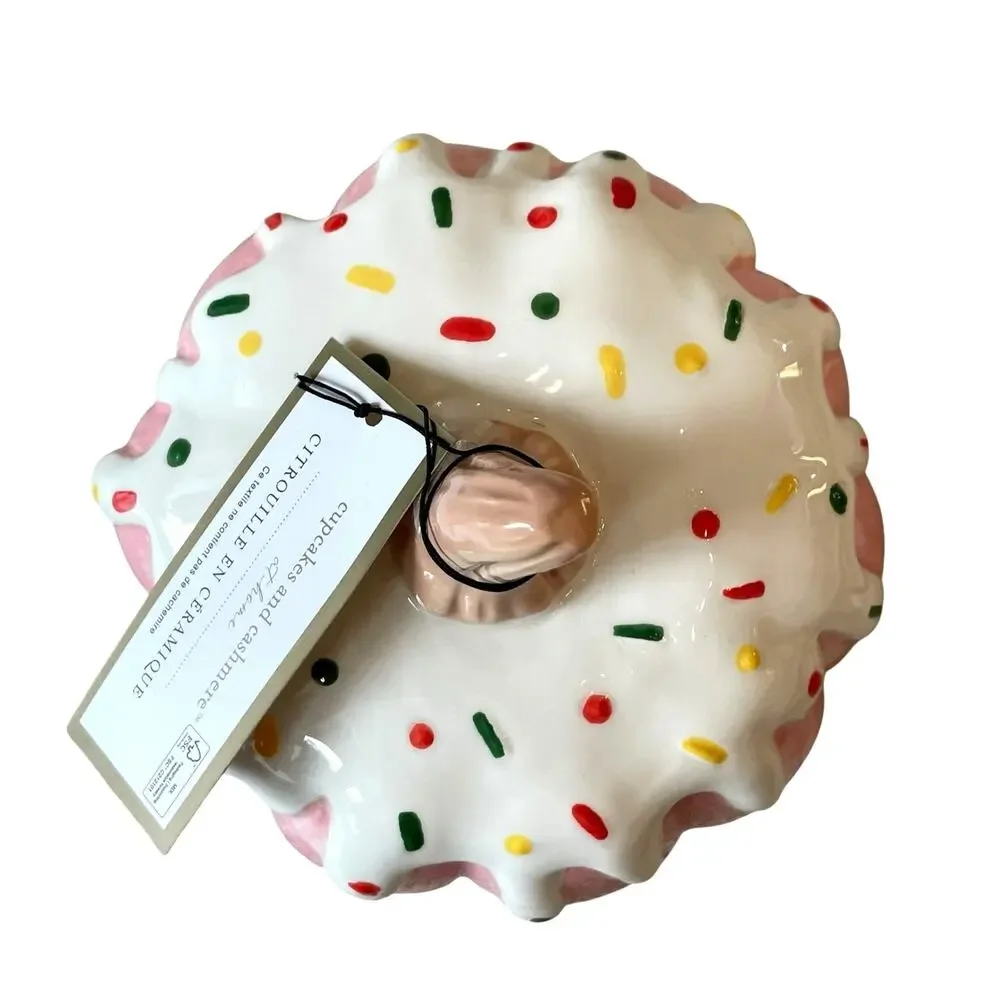 New Frosted Sprinkle PINK Cupcake Ceramic Halloween Pumpkin TikTok 7 Inches